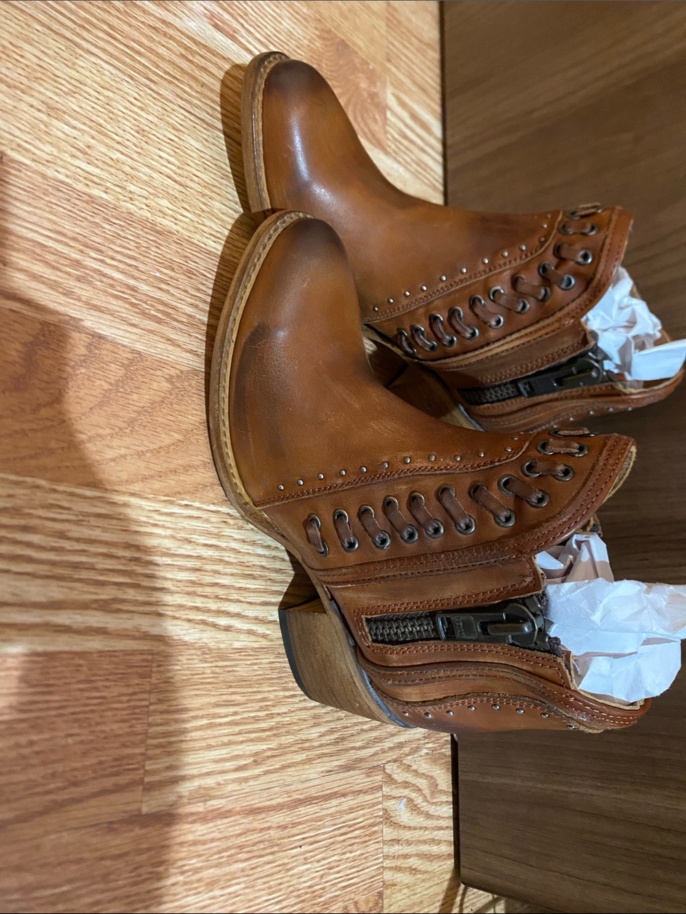 freebird Brown Leather Zip & Lace-Up Ankle Boots